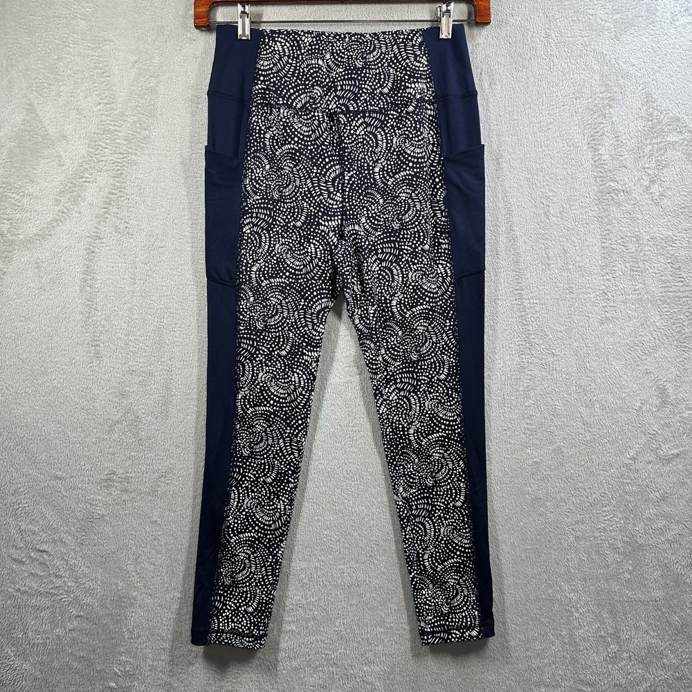 T by Talbots Women's‎ Athletic Leggings Blue White Print Pockets Size M